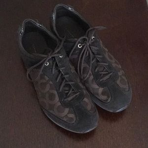 Gently used brown tennis shoes.